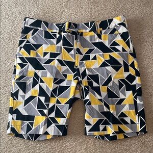 Loudmouth Geometric Yellow and Black Men's Flat Front Shorts